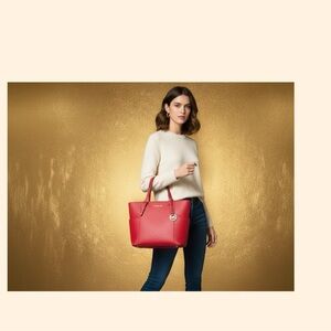 Michael Kors Vibrant Quin Red Tote, EUC